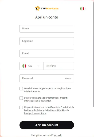 CIFMARKETS apertura conto