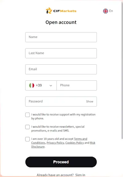 CIFMARKETS open account