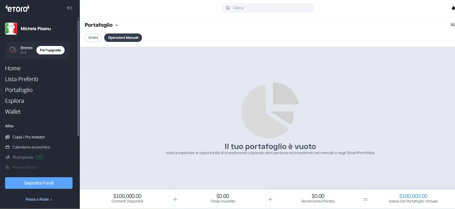 Panoramica conto demo eToro