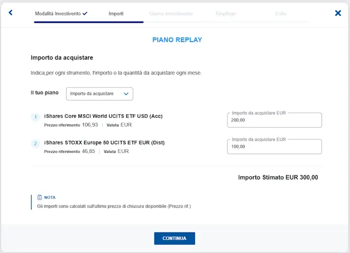 piano replay modalità di investimento